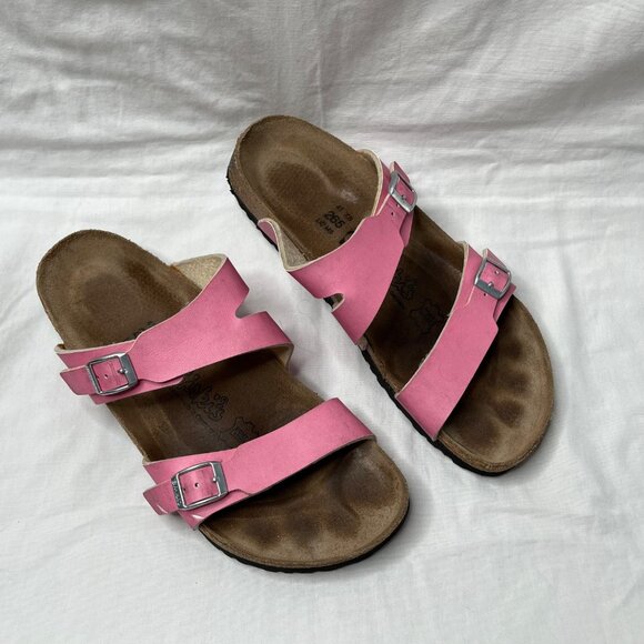 Birkis by Birkenstock Pink Leather Footbed Sandals 41 EU 10 US Narrow - Picture 2 of 7